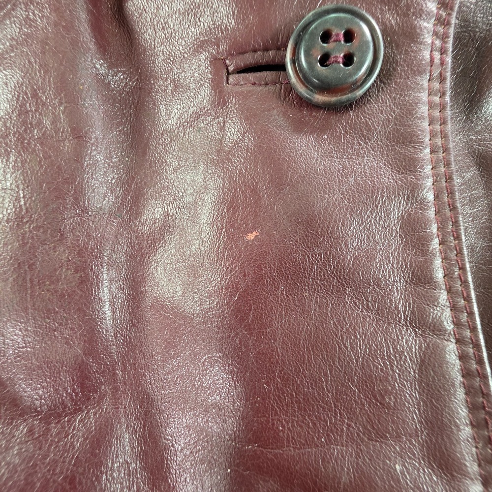 Vintage Etienna Aigner Jacket Womens 8 Oxblood Red Leather Trench Coat 90s - Picture 7 of 16